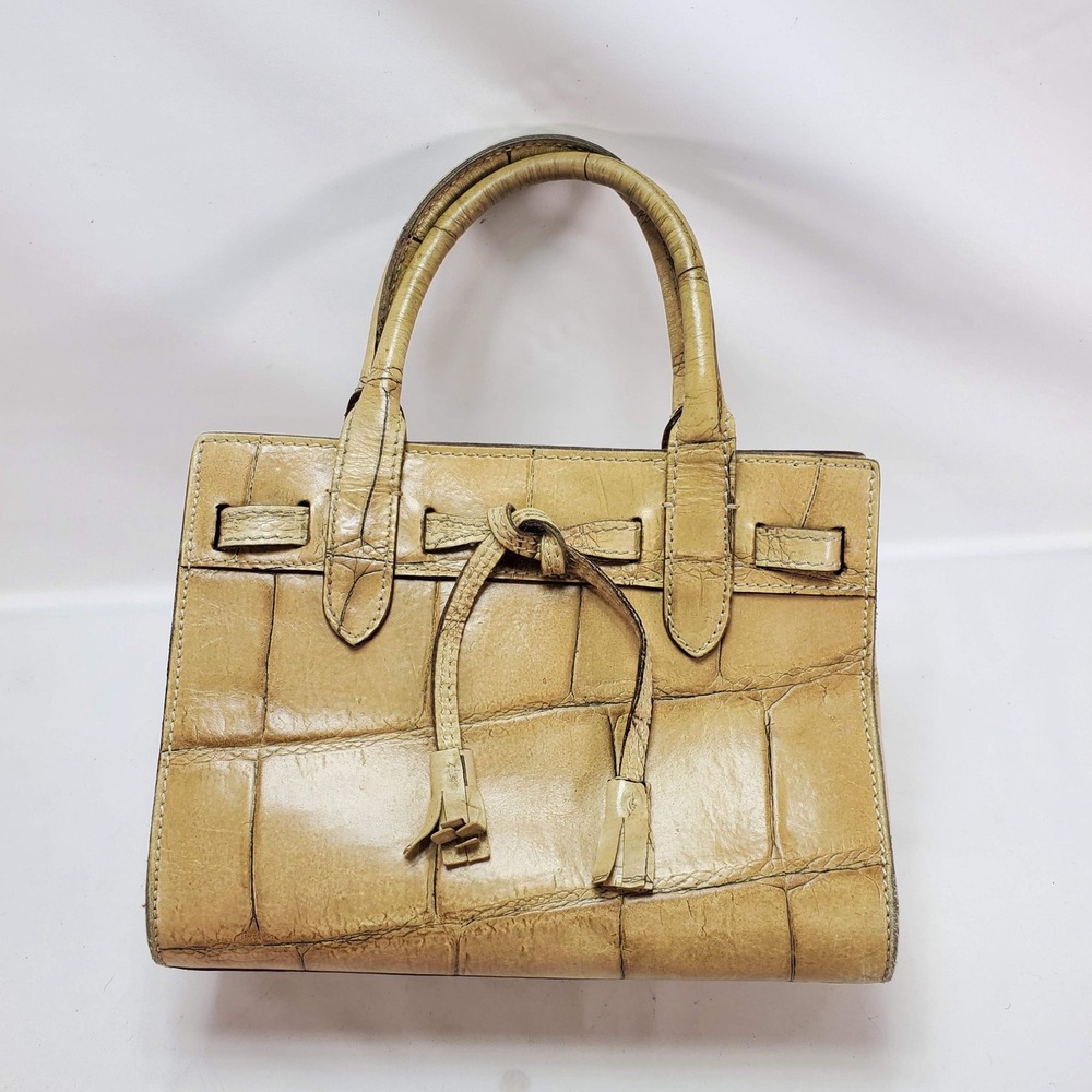 Dooney & Bourke Satchel Beige Croc Embossed Leather Tassel Made in Italy Small